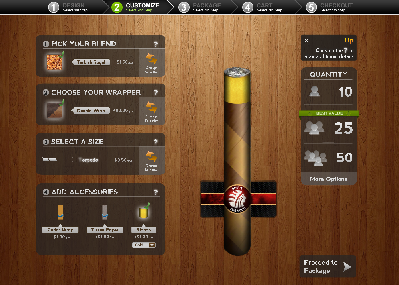 Custom Tobacco UX Add Accesories Screen